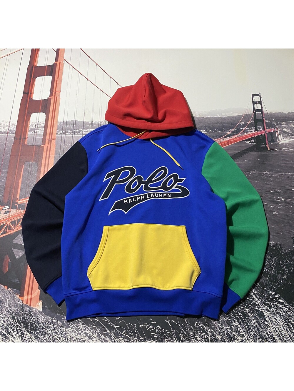 Polo Ralph Lauren Hoodie Mens Size Medium Colorblock Pullover Sweatshirt